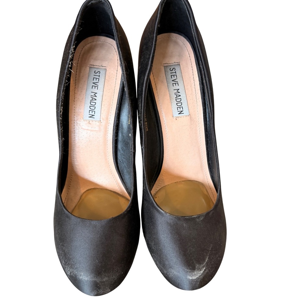 Steve Madden Partyy-R Black Silk Rhinestone Heel Platform Pumps Size 9M